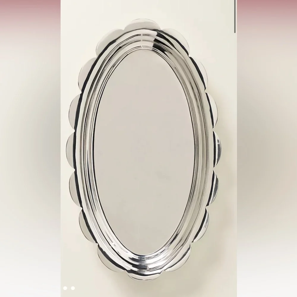Anthropologie x Damson Madder 12” silver Serving Platter tray scalloped edges - Picture 2 of 6